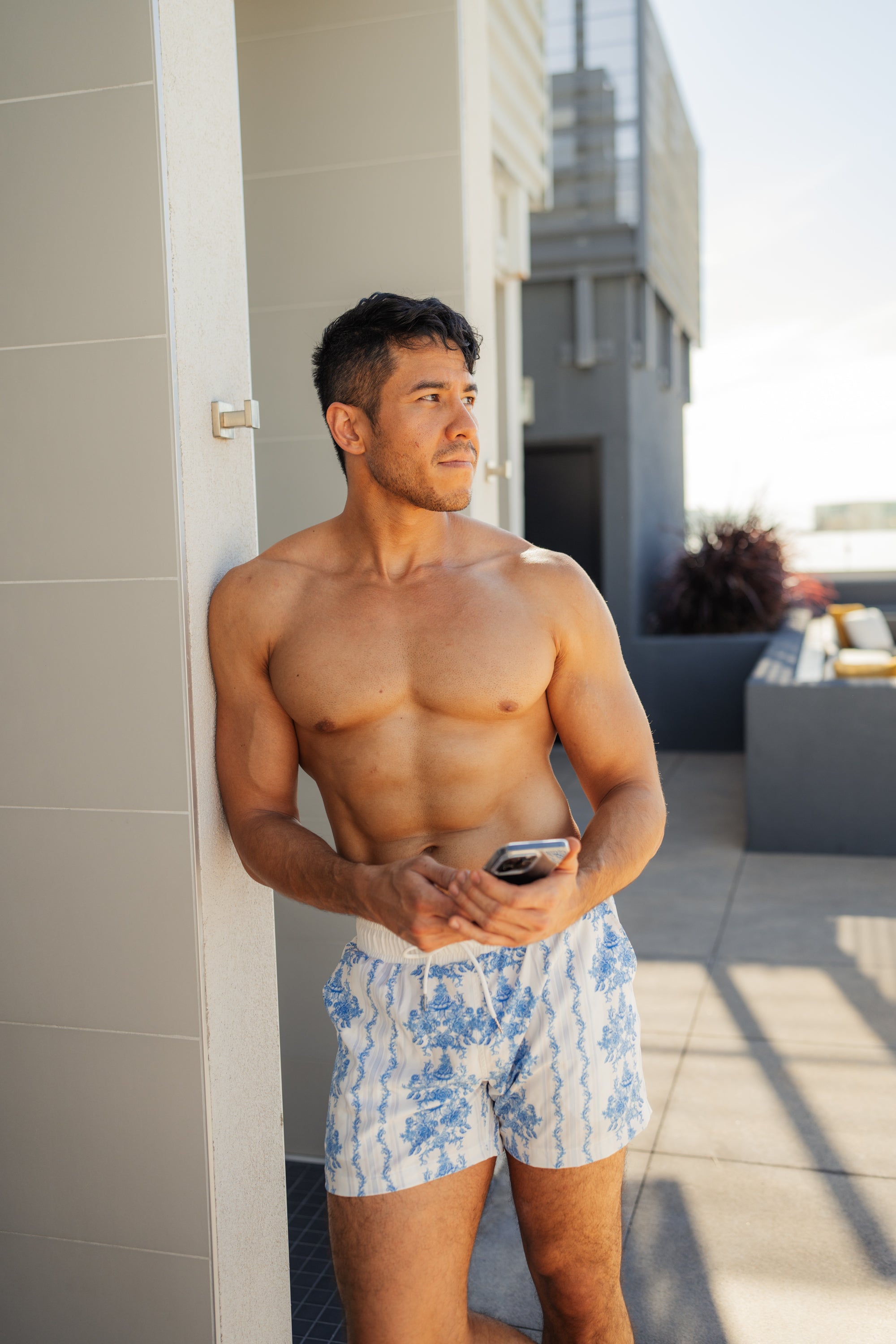 Bennie in Blue Pottery Print Shorts