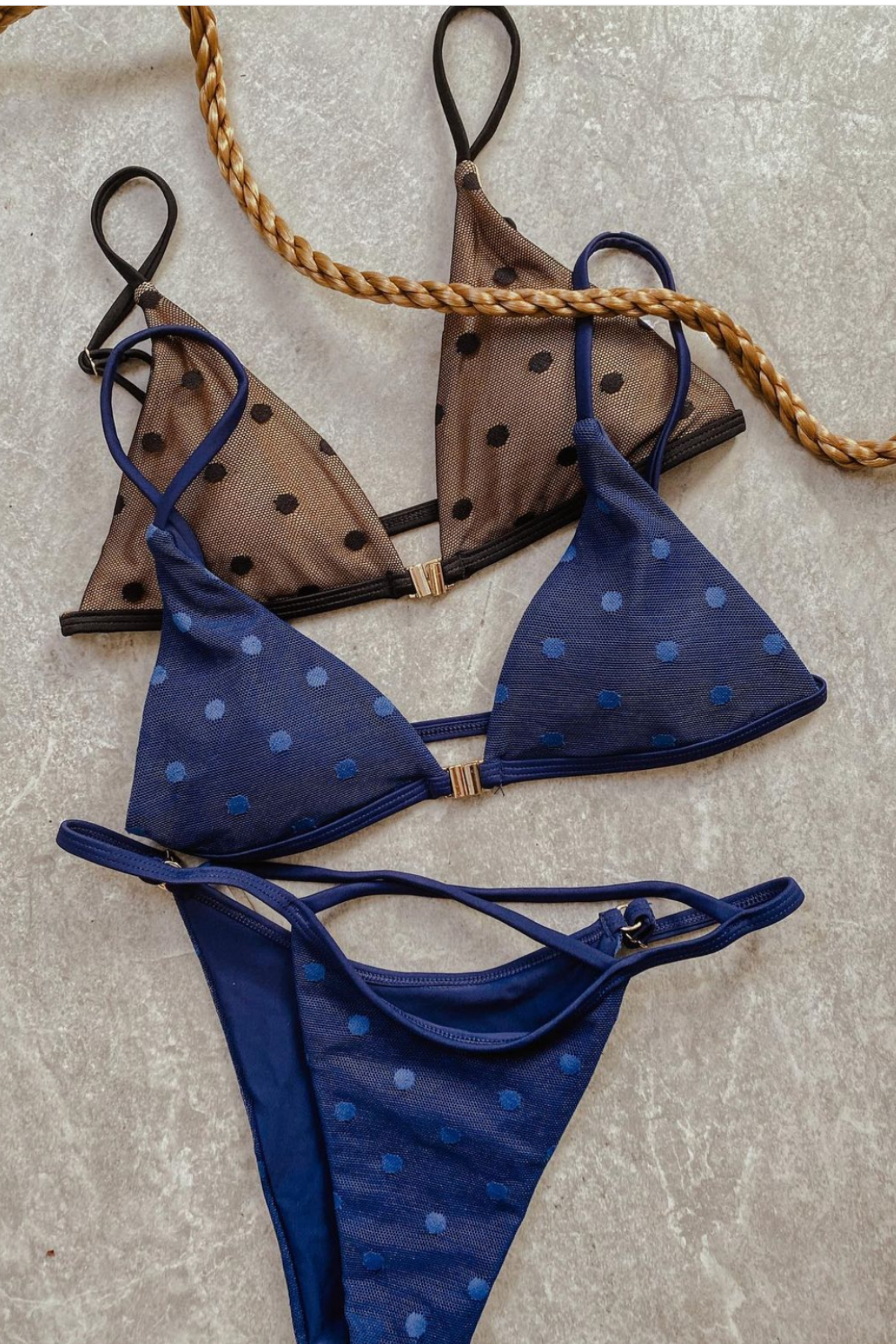 Chloe in Navy Blue Polka Dot Bottoms