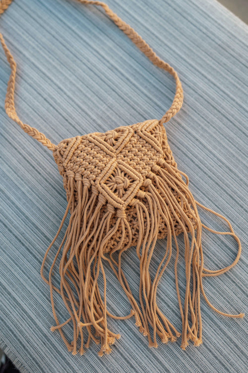 Fringe Crochet Bag in Brown